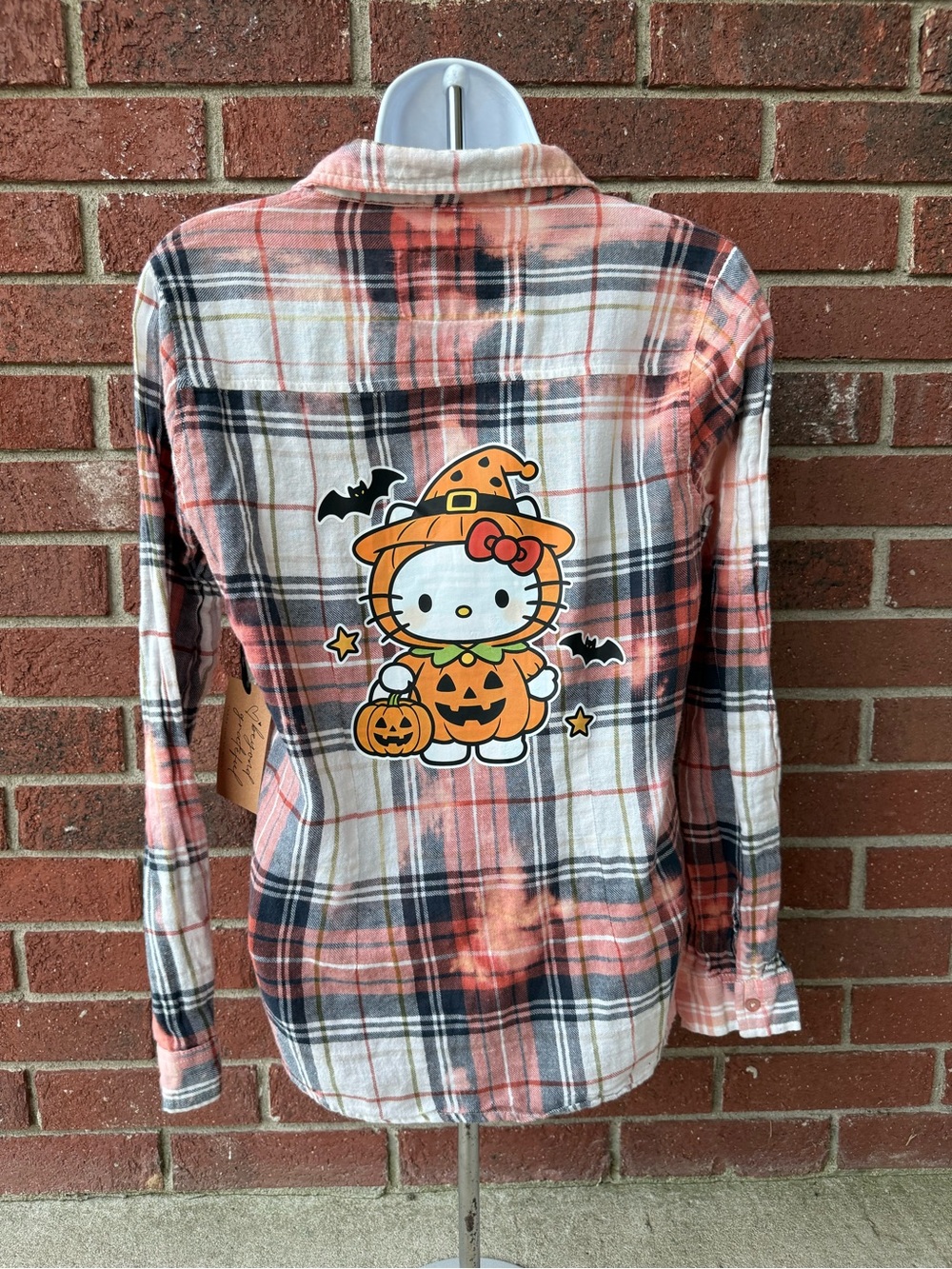 Hello Kitty Orange Black Plaid Pumpkin Costume Flannel Shirt